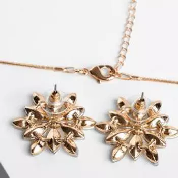 Гарнитур 2 предмета: серьги, кулон "Цветы" восход, астра, цвет бензиновый в золоте, 45 см