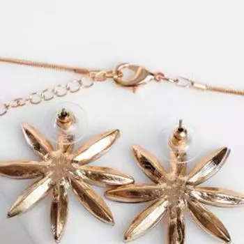 Гарнитур 2 предмета: серьги, кулон "Цветы" восход, цвет серый в золоте, 45 см