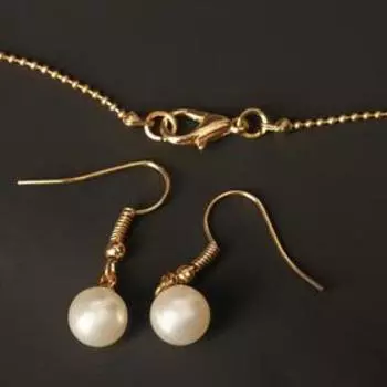 Гарнитур 2 предмета: серьги, кулон "Юность" цветок в круге, цвет белый в золоте, L=40