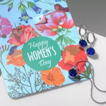 Гарнитур 2 предмета: серьги, кулон "Классика", цвет синий в серебре, 41см