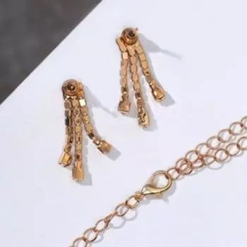 Гарнитур 2 предмета: серьги, кулон "Лёд" роскошь, цвет белый в золоте, 40см