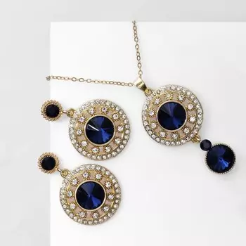 Гарнитур 2 предмета: серьги, кулон «Око», цвет сине-белый в золоте, 48 см