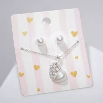 Гарнитур 2 предмета: серьги, кулон «Сердце», цвет белый в серебре, 43 см