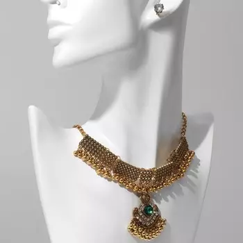 Набор 2 предмета: серьги, колье «Винтаж», цвет бело-зелёный в чернёном золоте, 36 см