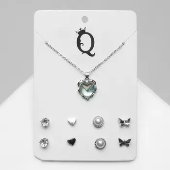 Гарнитур 5 предметов: серьги (4 пары), кулон «Минимал» море внутри, цвет серебро, 40 см