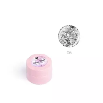 Гель для дизайна ногтей Adricoco Glow Bomb, №06 серебряный лёд, 5 мл