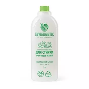 Гель для стирки биоразлагаемый Synergetic, концентрированный, универсальный, refill pack 1 л