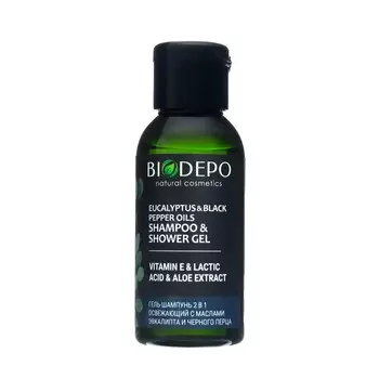 Гель и шампунь для душа Biodepo с эфирными маслами эвкалипта и черного перца, 50 мл