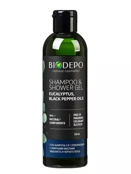 Гель и шампунь для душа Biodepo с эфирными маслами эвкалипта и чёрного перца, 250 мл