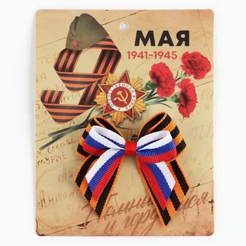 Георгиевская лента , с бантом на 9 мая , День победы «Помним и гордимся», 10,5 х 14 см