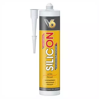 Герметик V6, силиконовый, универсальный, белый, 260 мл