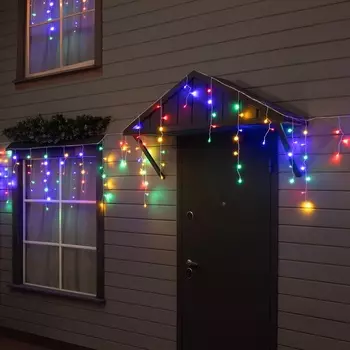 Гирлянда «Бахрома» 12 0.7 м, IP44, УМС, белая нить, 240 LED, свечение мульти, 220 В