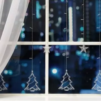 Гирлянда «Бахрома» 2.4 0.9 м с насадками «Ёлки», IP20, прозрачная нить, 138 LED, свечение тёплое белое, 8 режимов, 220 В