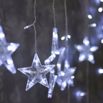 Гирлянда «Бахрома» 2.4 0.9 м с насадками «Звёзды», IP20, прозрачная нить, 138 LED, свечение белое, 8 режимов, 220 В