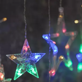 Гирлянда «Бахрома» 2.4 0.9 м с насадками «Звёзды», IP20, прозрачная нить, 138 LED, свечение мульти, 8 режимов, 220 В