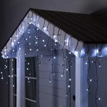 Гирлянда «Бахрома» 3 0.6 м, IP44, УМС, тёмная нить, 100 LED, свечение белое, мерцание, 24 В