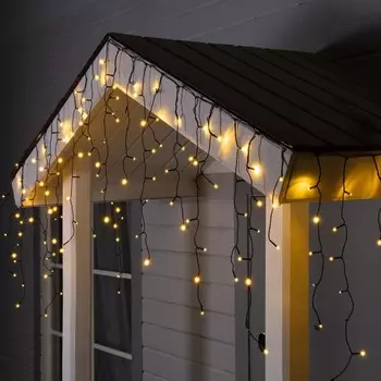 Гирлянда «Бахрома» 3 0.6 м, IP44, УМС, тёмная нить, 100 LED, свечение тёплое белое, мерцание, 24 В