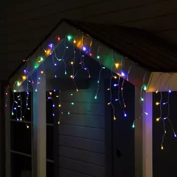 Гирлянда «Бахрома», 30.6 м, уличная, IP44, 114 LED, 8 режимов, солнечная батарея, прозрачная нить, свечение мульти