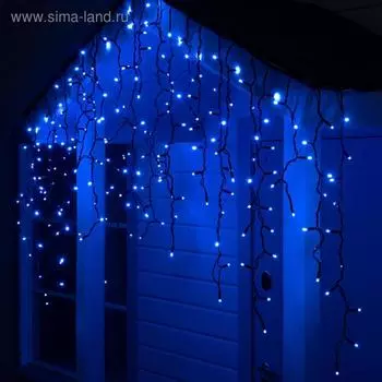 Гирлянда "Бахрома" 3 х 0.9 м , IP65, УМС, тёмная нить каучук, 144 LED, свечение синее, 220 В