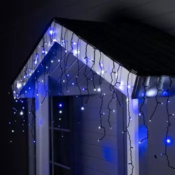 Гирлянда «Бахрома» 3 0.6 м, IP44, УМС, тёмная нить, 160 LED, свечение бело-синее, мигание, 220 В