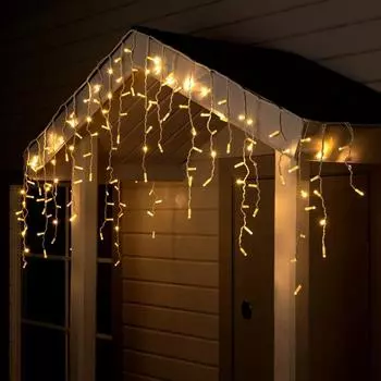 Гирлянда «Бахрома» 3 × 0.6 м, IP65, УМС, белая нить, 160 LED, свечение тёплое белое, 220 В