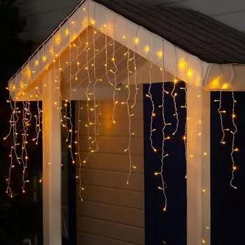 Гирлянда «Бахрома» 3 0.9 м, IP44, УМС, белая нить, 232 LED, свечение жёлтое, 220 В