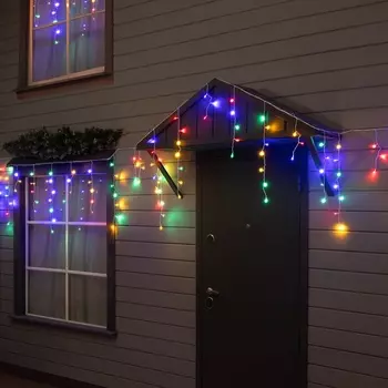 Гирлянда «Бахрома» 6 0.7 м, IP44, УМС, белая нить, 120 LED, свечение мульти, 220 В