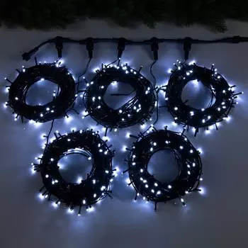 Гирлянда «Клип-лайт» 5 нитей по 20 м, IP44, УМС, тёмная нить, 665 LED, свечение белое, мерцание всех светодиодов, 24 В