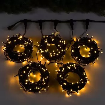 Гирлянда «Клип-лайт» 5 нитей по 20 м, IP44, УМС, тёмная нить, 665 LED, свечение тёплое белое, мерцание всех светодиодов, 24 В