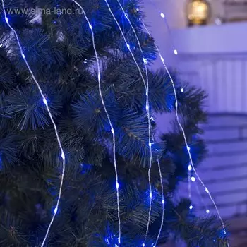 Гирлянда "Конский хвост (капля росы)", 15 серебристых нитей по 2 м, LED-300-6V-220V, серебристая нить, свечение синее