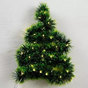 Гирлянда «Мишура» 1 м роса, IP20, зелёная нить, 22 LED, 6 слоёв, d=7 см, свечение тёплое белое, CR2032х2