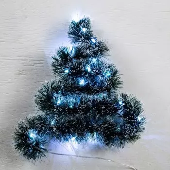 Гирлянда «Мишура» 1 м роса, IP20, зелёно-белая нить, 22 LED, 6 слоёв, d=7 см, свечение белое, CR2032х2