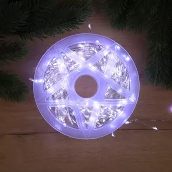 Гирлянда «Мишура» 20 м роса, IP44, серебристая нить, 600 LED, 8 режимов, свечение белое, 18 В