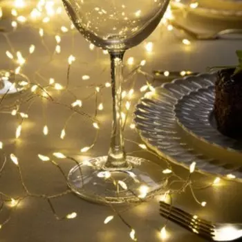 Гирлянда "Мишура" 2 м роса, IP20, серебристая нить, 200 LED, свечение тёплое белое, фиксинг, 12 В