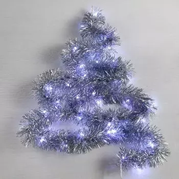 Гирлянда «Мишура» 2 м роса, IP20, серебристая нить, 44 LED, 6 слоёв, d=7 см, свечение белое, ААх2