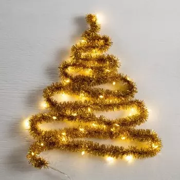 Гирлянда «Мишура» 2 м роса, IP20, золотистая нить, 44 LED, 8 слоёв, d=3 см, свечение тёплое белое, ААх2