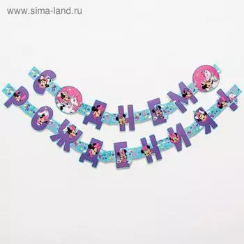 Гирлянда на люверсах "С Днем рождения!" 235 см, Минни Маус и единорог