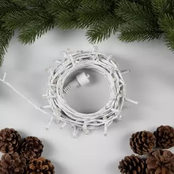 Гирлянда «Нить» 10 м, IP44, УМС, белая нить, 100 LED, свечение тёплое белое, мерцание всех светодиодов, 24 В