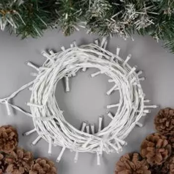 Гирлянда «Нить» 10 м, IP44, УМС, белая нить, 100 LED, свечение белое, 8 режимов, 24 В