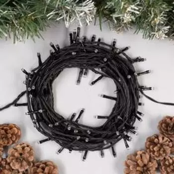 Гирлянда «Нить» 10 м, IP44, УМС, тёмная нить, 100 LED, свечение белое, 8 режимов, 24 В