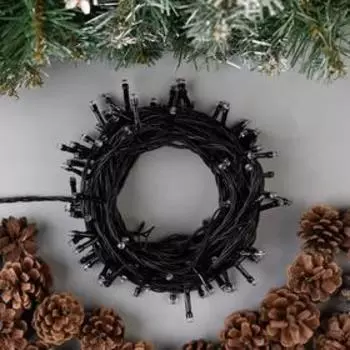 Гирлянда "Нить" 10 м , IP44, УМС, тёмная нить, 100 LED, свечение синее, фиксинг, 24 В