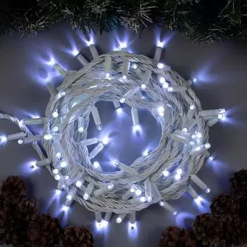 Гирлянда «Нить» 10 м , IP65, УМС, белая нить, 100 LED, свечение белое, 220 В