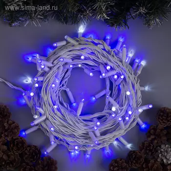 Гирлянда "Нить" 10 м , IP65, УМС, белая нить, 100 LED, свечение синее, мерцание белым, 220 В