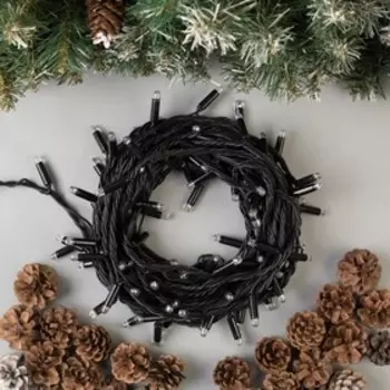 Гирлянда «Нить» 10 м, IP65, УМС, тёмная нить, 100 LED, свечение синее, мерцание белым, 220 В