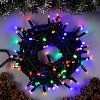 Гирлянда «Нить» 10 м, IP65, УМС, тёмная нить, 100 LED, вогнутый колпачок, свечение мульти, 220 В