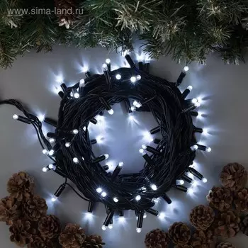 Гирлянда «Нить» 10 м, IP65, УМС, тёмная нить, 100 LED, выпуклый колпачок, свечение белое, 220 В