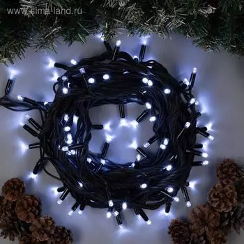 Гирлянда «Нить» 10 м, IP65, УМС, тёмная нить каучук, 100 LED, свечение белое, 220 В
