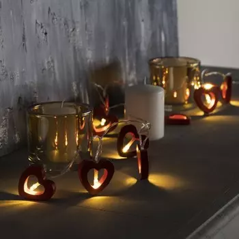 Гирлянда «Нить» 1.5 м с насадками «Сердце красное», IP20, прозрачная нить, 10 LED, свечение тёплое белое, AAх2