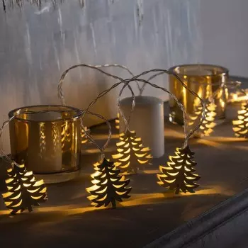 Гирлянда «Нить» 2.5 м с насадками «Ёлка», IP20, прозрачная нить, 10 LED, батарейки AAх2 (нет в комплекте), свечение тёплое белое