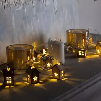 Гирлянда «Нить» 2.5 м с насадками «Домик», IP20, прозрачная нить, 10 LED, батарейки AAх2 (нет в комплекте), свечение тёплое белое